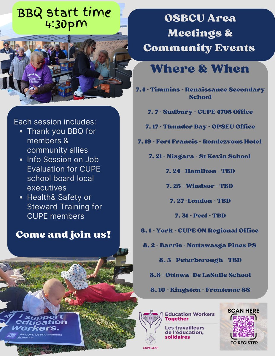 Come join us for the OSBCU Area Meetings &amp; Community Events! Registration is first come first serve 📢

York is Tuesday Aug 1st @ the Cupe On Regional Office!