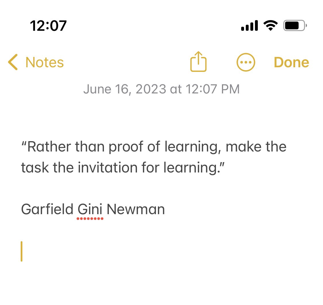What an inspiring morning with @ggininewman! I’ve got pages of notes, ideas and inspiration. Here’s one tidbit for you: #teacherlife #inspiration #CriticalThinking