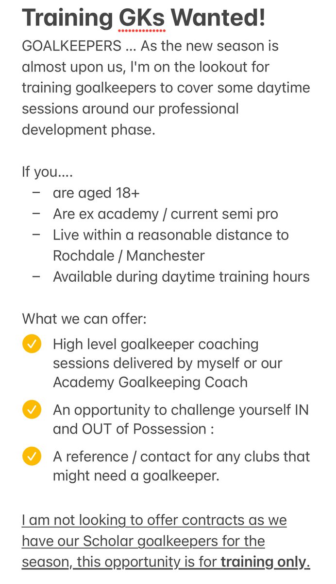 #gkunion please share this opportunity with those that fit the criteria.  If you’re interested please DM me or email me at Kris.dixon@rochdaleafc.co.uk 
#goalkeepers