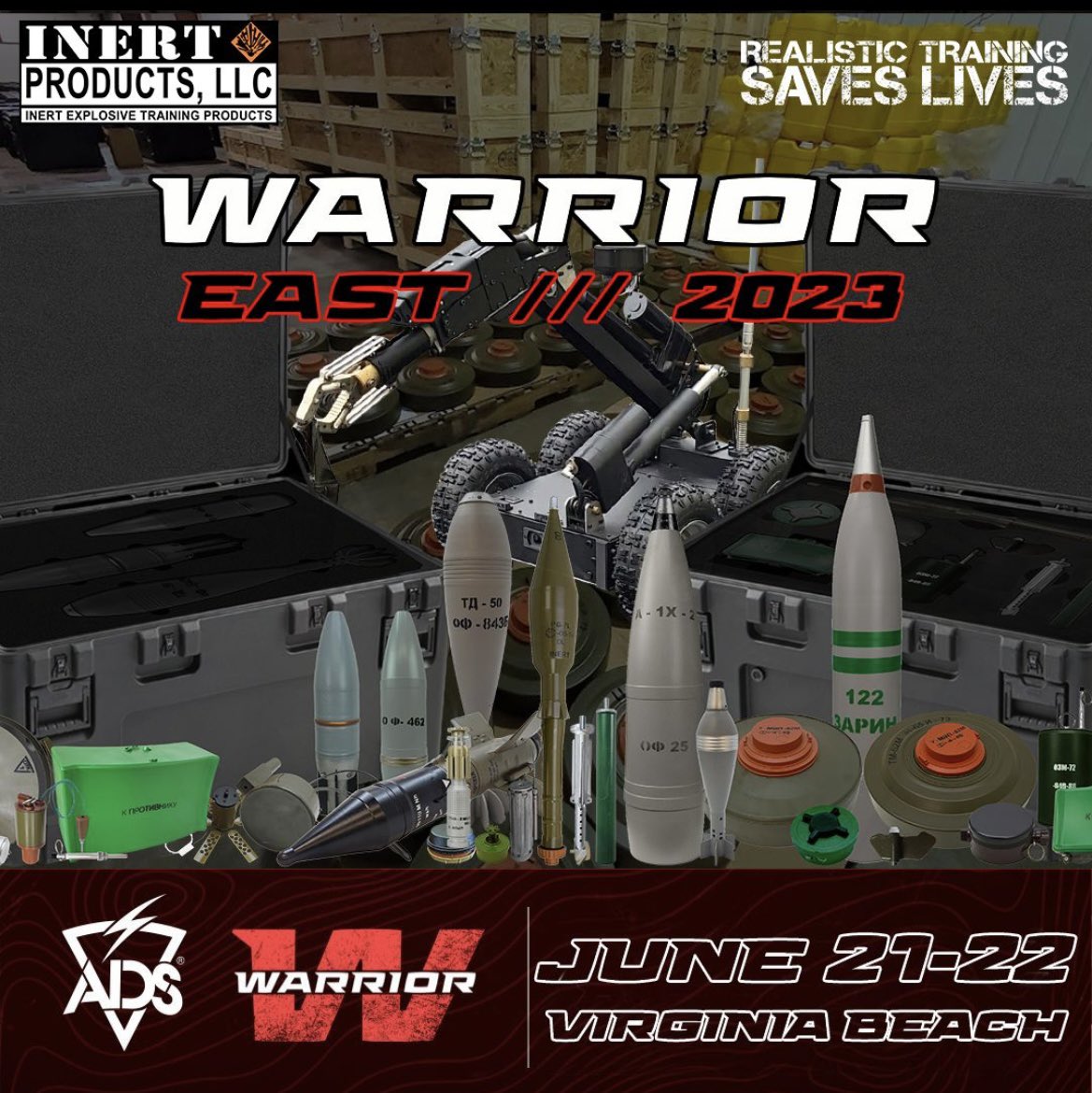 InertProducts's tweet image. Join us next week at ADS, Inc.'s Warrior East expo in Virginia Beach and see our new R-BOT unmanned ground vehicle, replica Russian ordnance training aids, and C-IED equipment 
#realistictrainingsaveslives #proactivenotreactive #inertproducts #mac7 #ads #warrioreast #military