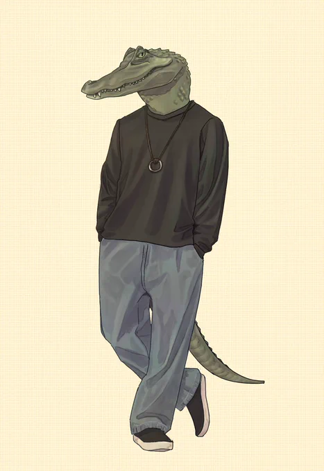 今日6/17は #国際ワニの日 とのことなので、ワニの獣人さん描きました #獣人 #イラスト #WorldCrocodileDay