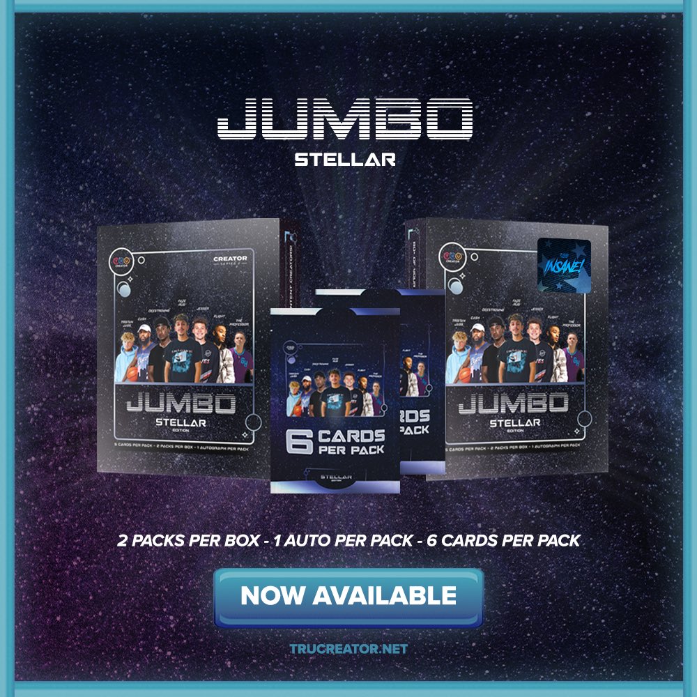 New parallels, new foils, and some new faces - Jumbo Stellar is officially live 🪐 INSANE boxes are limited to only 100! Secure your own at TruCreator.net ✅ #TruCreator