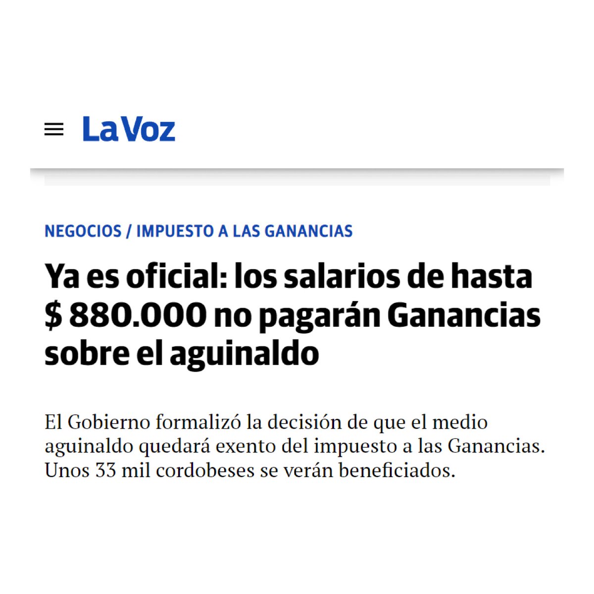 IanAparicio4's tweet photo. Oficializan que los salarios de hasta $880.000 no pagarán Ganancias sobre el aguinaldo. Esta medida apuesta a llevar #AlivioFiscal a millones de argentinos. Cuidar el trabajo e impulsar el crecimiento son objetivos primordiales en la gestión de Sergio Massa. #CreoEnArgentina https://t.co/hxU1gdiHyw
