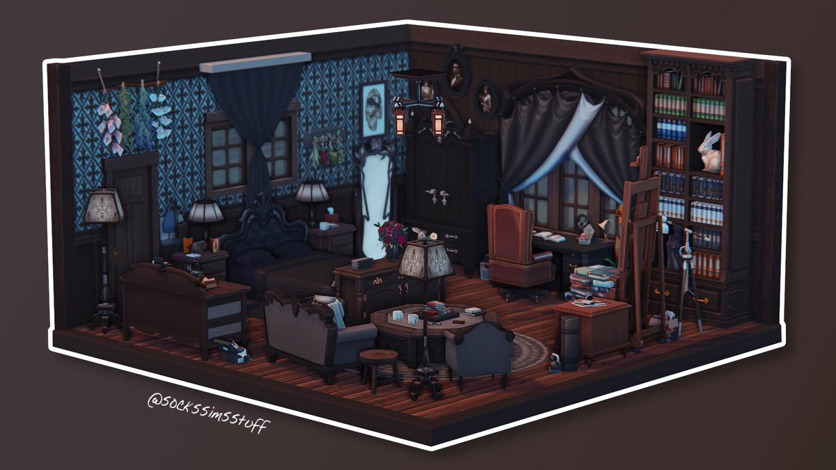 Dark academia bedroom, No CC 📚🛏️#ShowUsYourBuilds #TS4 #TheSims4 

(repost of a build from last year <3)