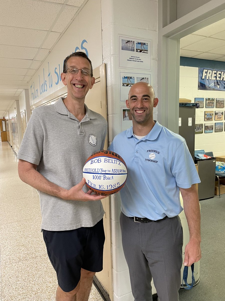 It was awesome having Bob Belitz, #PatriotFamily Hall of Fame Class of 2012, back at FTHS this morning. Presented him with his 1,000 point ball as a memento and showed him the new 1,000 Point banner and his plaque on the Hall of Fame wall. #PatriotPride