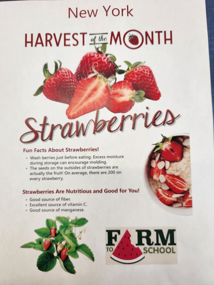 Last #HarvestoftheMonth today for 2022-2023 school year! Students enjoyed strawberry overnight oats with vanilla yogurt - it was another big hit! #Farm2School #SchenectadyRising #strawberries