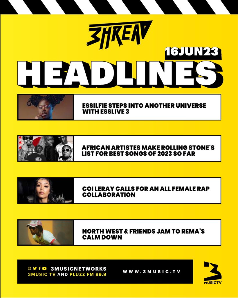 3musicnetworks's tweet image. Good evening 3fam. It's time for the #3hreadlines. 

Catch @essilfua_ at 7:00 pm for the news in detail. 

#EntertainmentNews