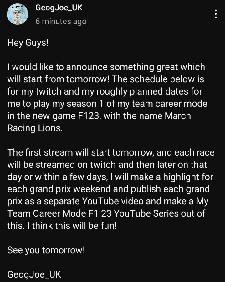 GeoJoe_UK's tweet photo. Announcement about my content creation plan for F1 23! https://t.co/Cadvv9F4zp