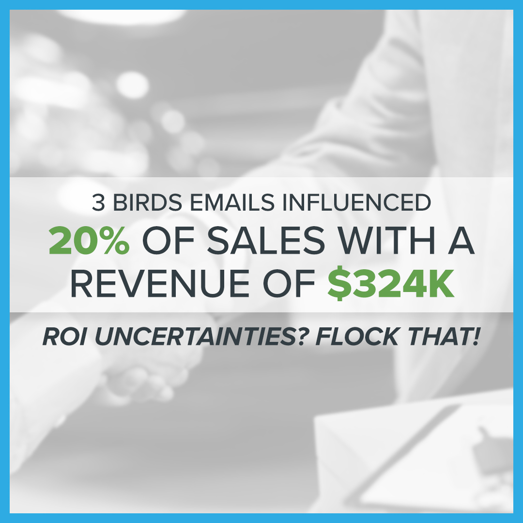 For a 30-day period, 3 Birds emails influenced 20% of a Midwest Honda dealer's total sales, with a revenue of $324K. How's that for ROI? Discover the untapped opportunities in your database with 3 Birds! zurl.co/viDU #cdp #cdxp #automotivenews #dealershipmarketing