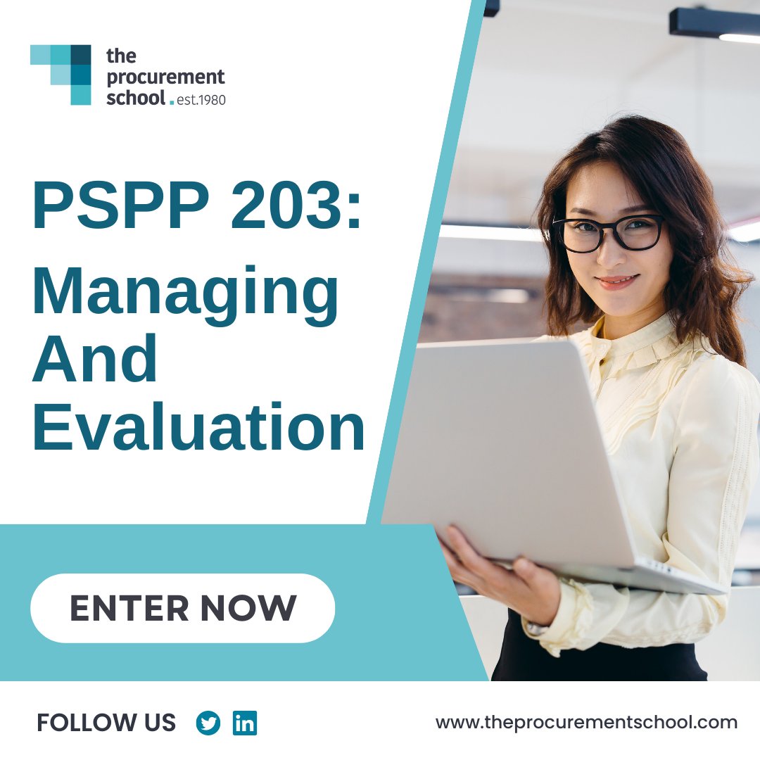 Become competent at managing and evaluating contracts with PSPP 203: Managing and Evaluation. 
Get a FREE preview at bit.ly/3o0eQMb  

#procurement #coursepreview #theprocurementschool #procurementspecialist #procurementjobs #careerdevelopment