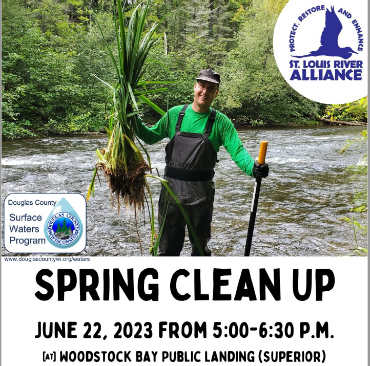 Join the Douglas Co. Surface Waters Program and the St. Louis River Alliance on Thursday, June 22nd from 5:00-6:30 p.m. for a volunteer cleanup event at Woodstock Bay Public Landing in Superior, Wisconsin!