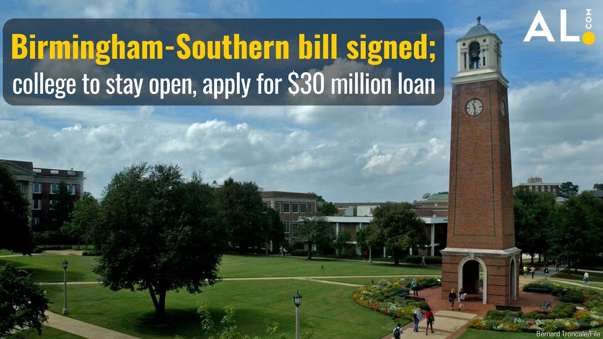 A highly anticipated bill that could save Birmingham-Southern College, as well as other struggling Alabama universities, was signed into law Friday. 🎓 The law creates a new loan program for struggling public and private universities through 2027. Details: al.com/news/2023/06/b…