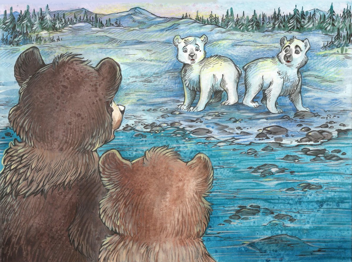Illustrations for the short story “Winter unrest' by Nikolay Bautin.

This is a book about restless bear cubs, which ran off for adventures, because winter rest is too boring.
#bear #polarbear #bearcub #childrensbookart #snow #animalart #bears #forest #river #ice