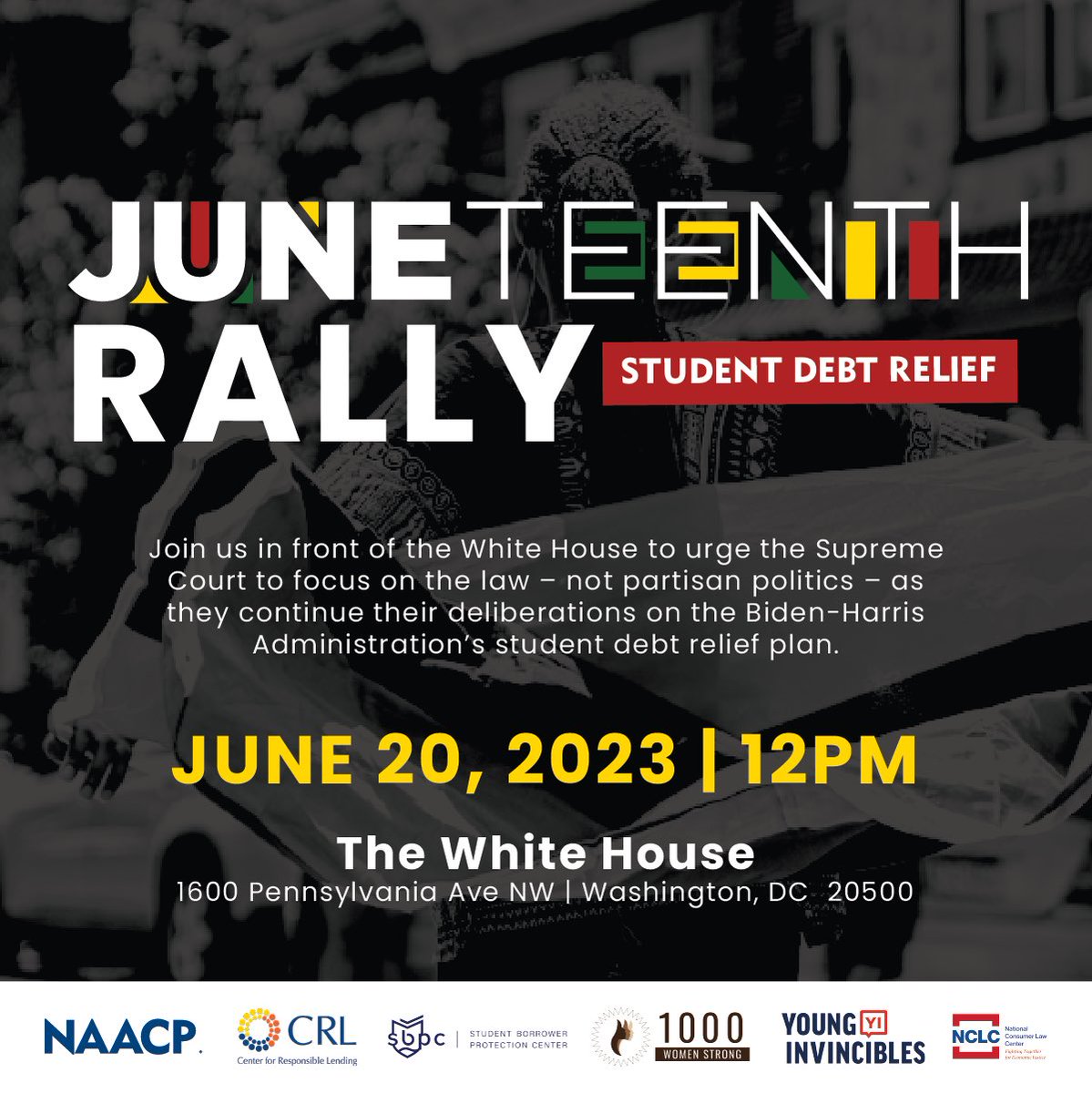 I hope the weekend fills Black folks with joy and peace as we celebrate #Juneteenth! And when we get back on Tuesday, ima need y’all to bring all that energy to the #WhiteHouse for the #Juneteenth Rally!

We’re making it clear that #studentdebtcancellation must happen!
