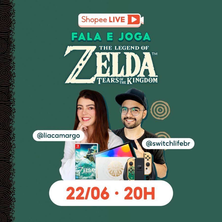 switchlifebr's tweet photo. Breaaking News 😱
Dia 22.06 estarei na live especial da @shopee_br !

Tema: Fala e Joga Zelda
Eu &amp; @liacamargo apresentando  😍

Vai rolar muito cupom e moedas de ouro! 
Vai valer muito a pena

Compartilhem :)
Isso merece muito RT
Ativar Lembrete
https://t.co/y0FsiHxR08
#Nintendo https://t.co/FQPimDCKQ2