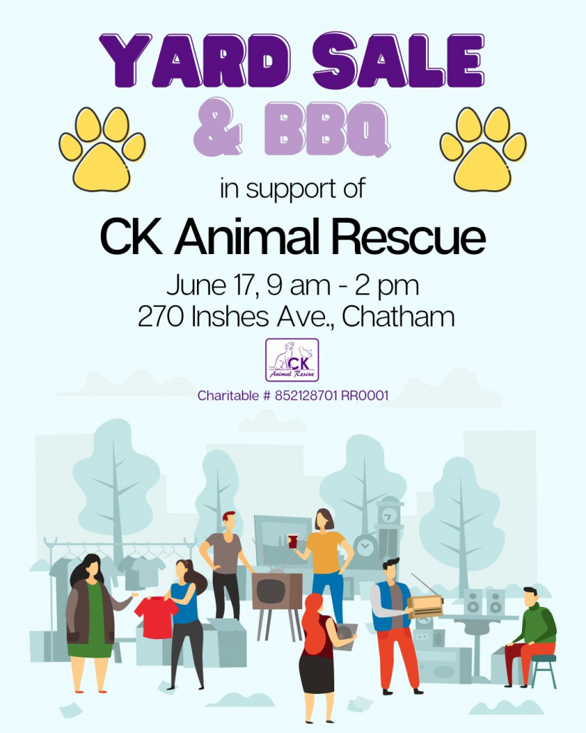 CK Animal Rescue is hosting a Yard Sale and BBQ! They will be raising funds for the cats and dogs in their foster care program. The entire event is by donations, your generous gifts will go towards supporting these furry friends in need. 
#YourTVCK #TrulyLocal #CKont #YardSale