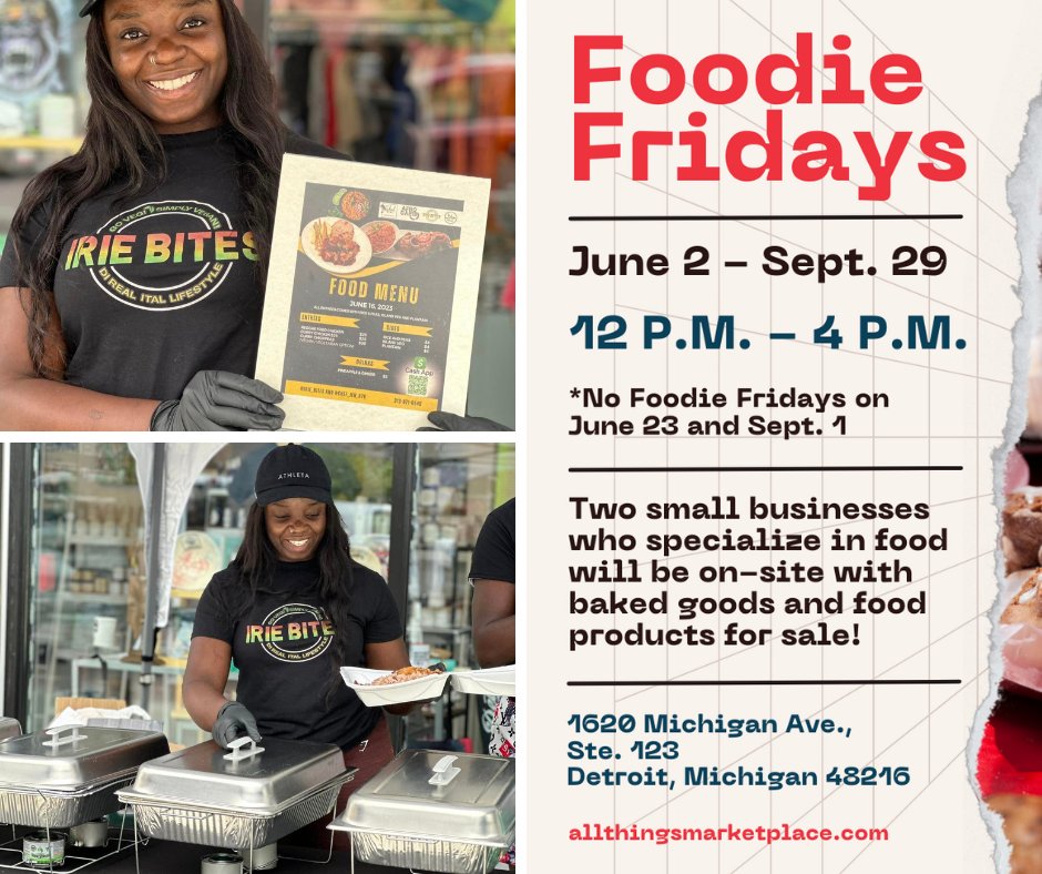 Chef Jen, owner of Irie Bites is here today cooking/serving delicious Caribbean food! 

Come buy a late lunch and enjoy eating at the Bistro tables we have setup in front of the store.

Here till 4 p.m.! 

#Detroit #CaribbeanFood #FoodieFriday