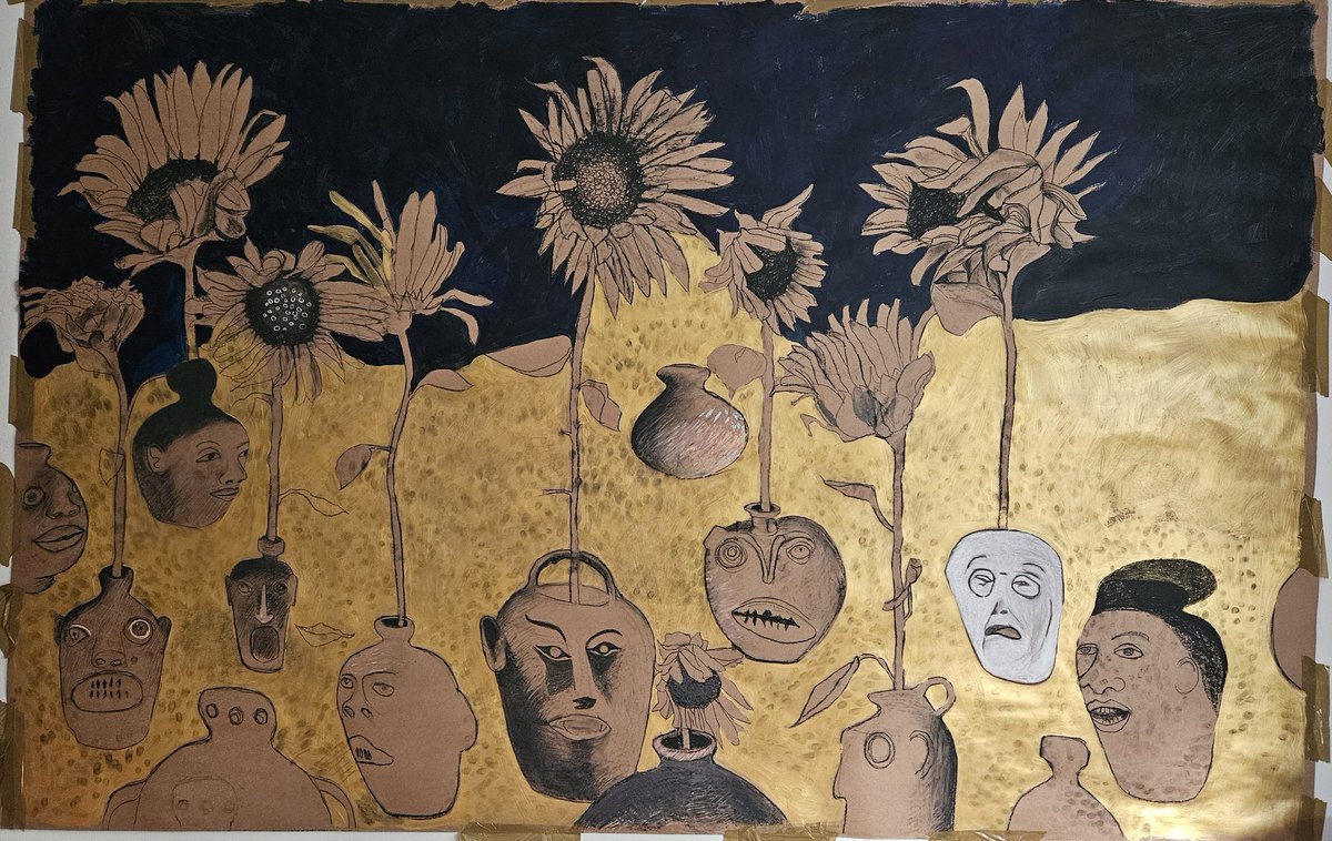 wip #research drawing  face jugs and sunflowers informed by  R Coste Lewis, JA Palmer, A Kiefer and my mum