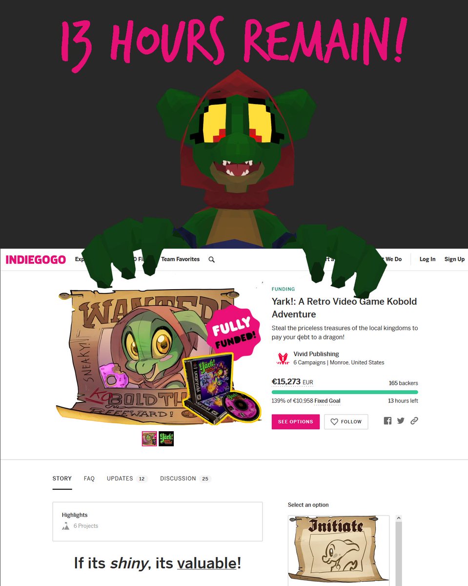 The final hours! 
Tank you to everyone who supported!♥️
For everyone who is interested you still have some time to chime in! 
#INDIEGOGO #indiedev #indiegame #gamedev #kobold