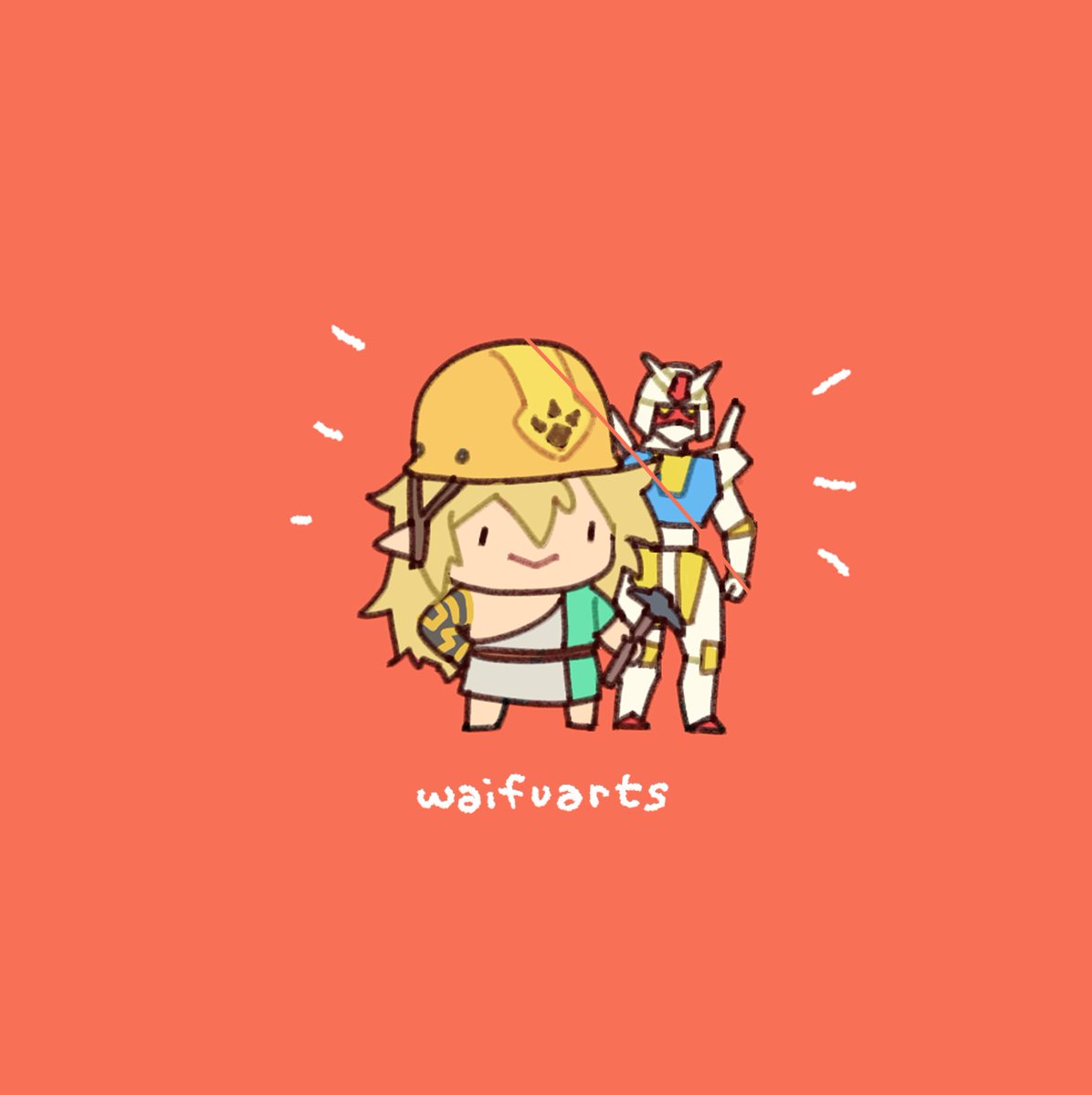 blonde hair shield red background helmet chibi holding shield cosplay  illustration images