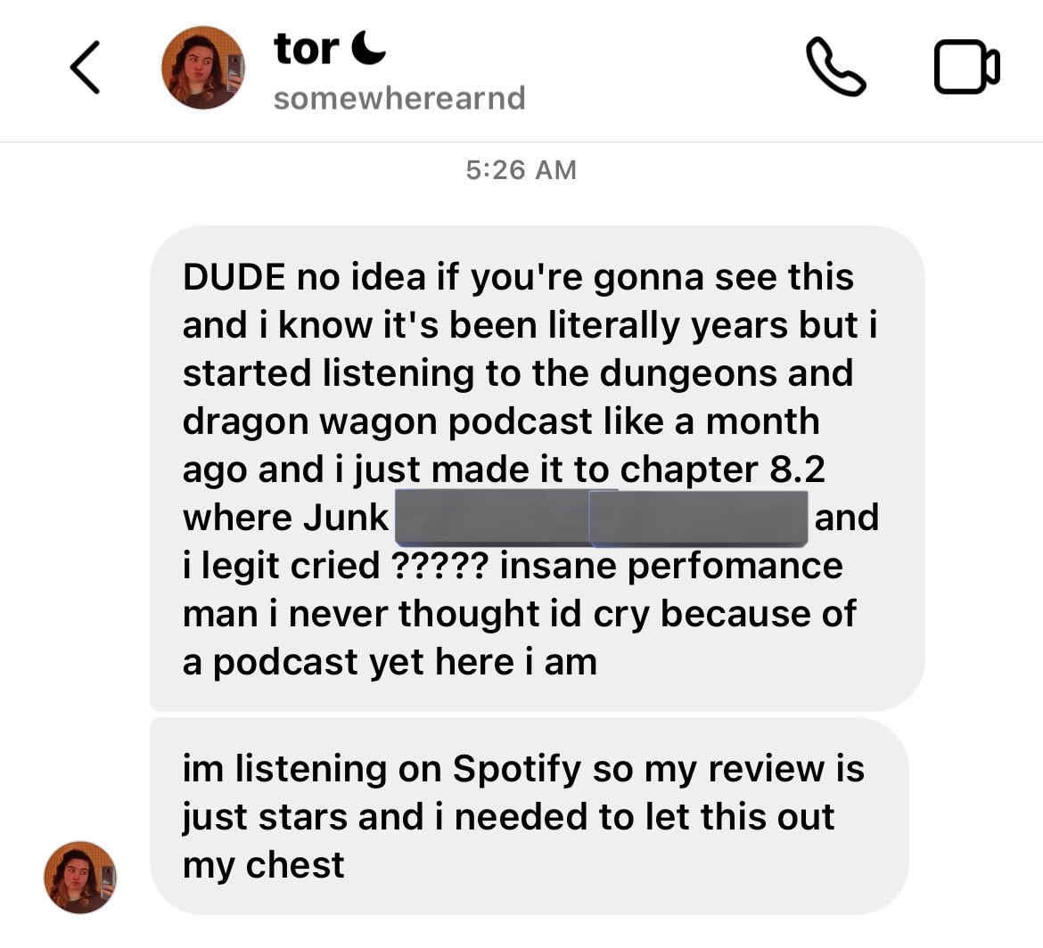 Spoilers redacted for <a href="/DnDWpod/">Dungeons & Dragon Wagon</a> but messages like this never cease to fill me with immense joy. I’m so insanely proud of the work that went into that series by everyone involved and endlessly grateful for those who listen.