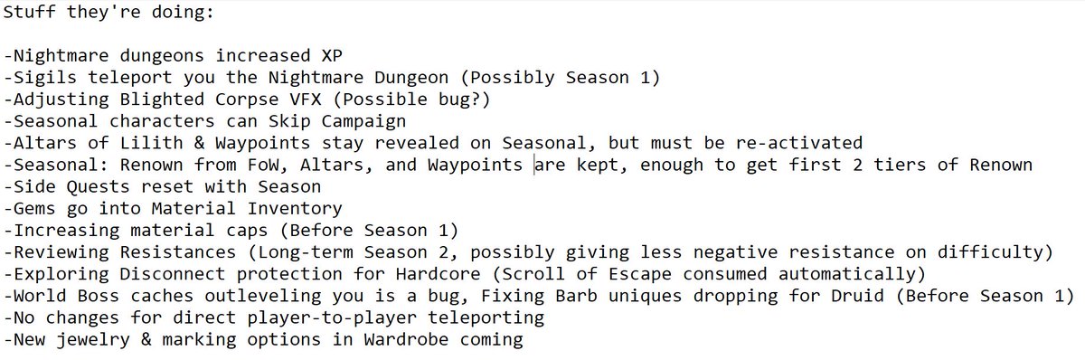 Lots of great changes in the <a href="/Diablo/">Diablo</a> Campfire Chat today. Nice work <a href="/PezRadar/">Adam Fletcher</a> <a href="/RodFergusson/">Rod Fergusson</a> <a href="/tiffanykarlei/">Tiffany K. Wat</a> <a href="/JoeShely/">Joe Shely</a> 

Summarized for folks who missed: