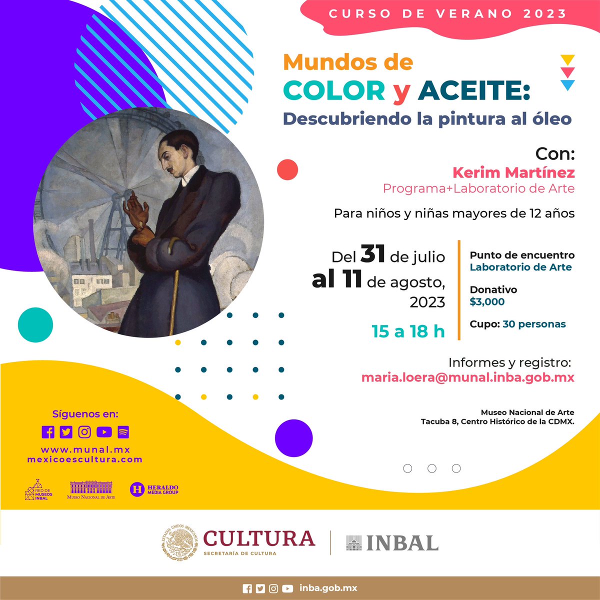 MUNALmx's tweet image. ¿Quieres experimentar con la técnica utilizada por los grandes maestros del arte mexicano?
 
Si tienes más de 12 años, ven y súmate al curso de verano:
“Mundos de Color y Aceite”.
 
Durante 10 sesiones, revisaremos obras de artistas como Juan Cordero, Eugenio Landesio, Diego…