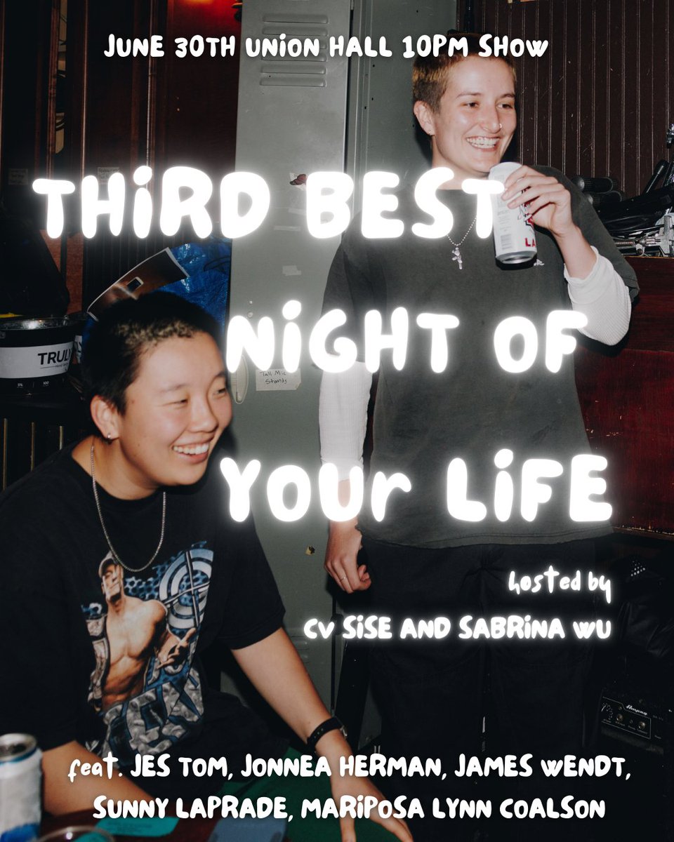 JUST ANNOUNCED: @cv_the_computer and @asabrinawu are back again with an all-trans/gender non-conforming lineup at the Third Best Night of Your Life on Friday, June 30th! Featuring: ∙ @jestom ∙ @j0nnea ∙ @sunnylcomedy + More! Tickets on sale now: tinyurl.com/28sd5d8x