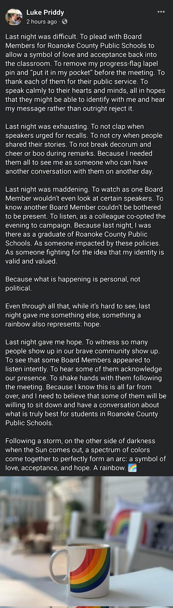 #SchoolBoard #SchoolBoardMeetings #Education #DontSayGay ideology advancing in #Virginia #Love #Acceptance #Hope #Pride #Pride2030 #HumanRights #RoanokeVa #RoanokeCounty