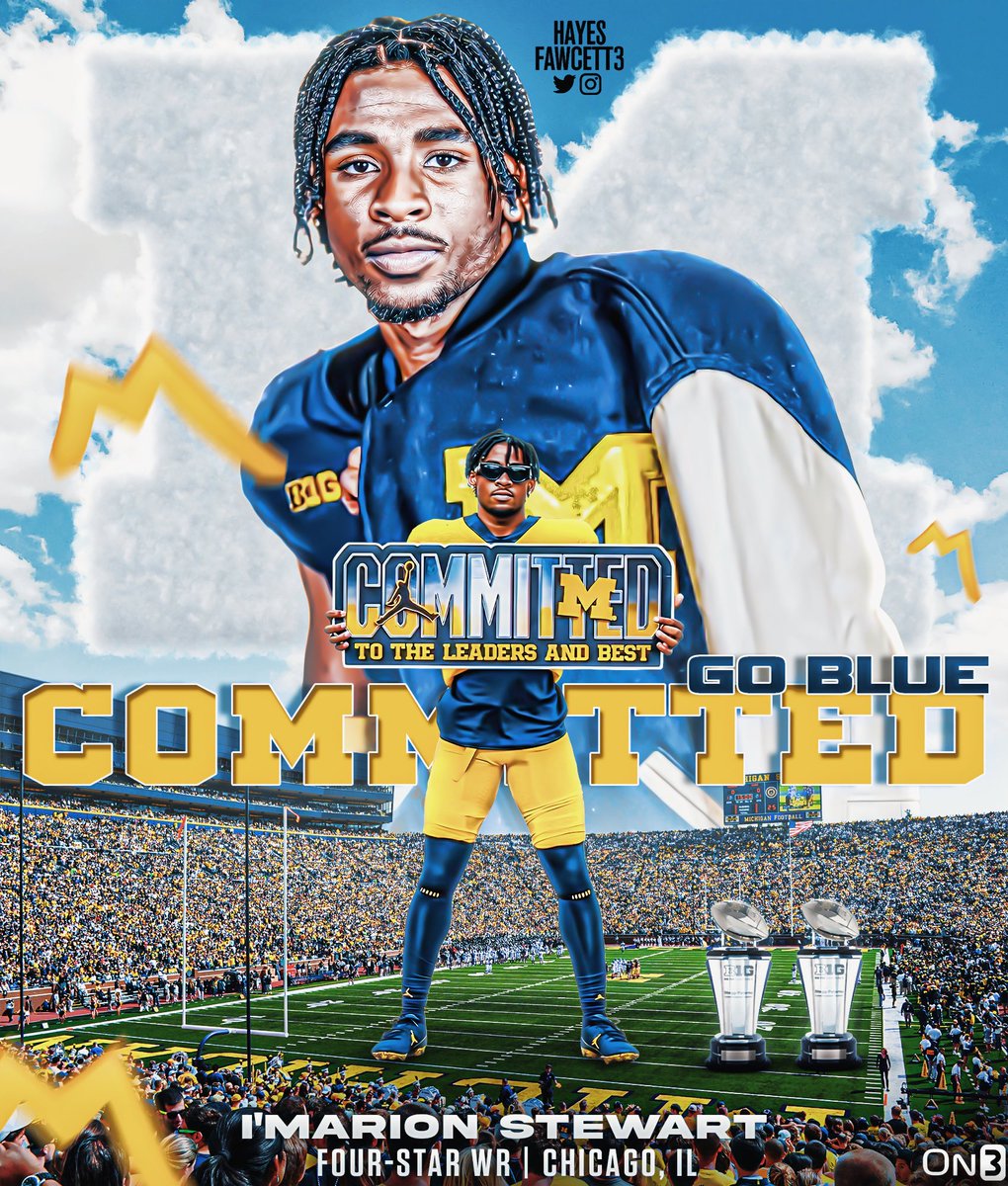 BREAKING: Four-Star WR I’Marion Stewart tells me he has Committed to Michigan! The 5’11 180 WR from Chicago, IL chose the Wolverines over Tennessee, Oregon, & Wisconsin “It’s the Big House, that does really Big things, produces Big talent, & I’m ready to put in Big work with my…