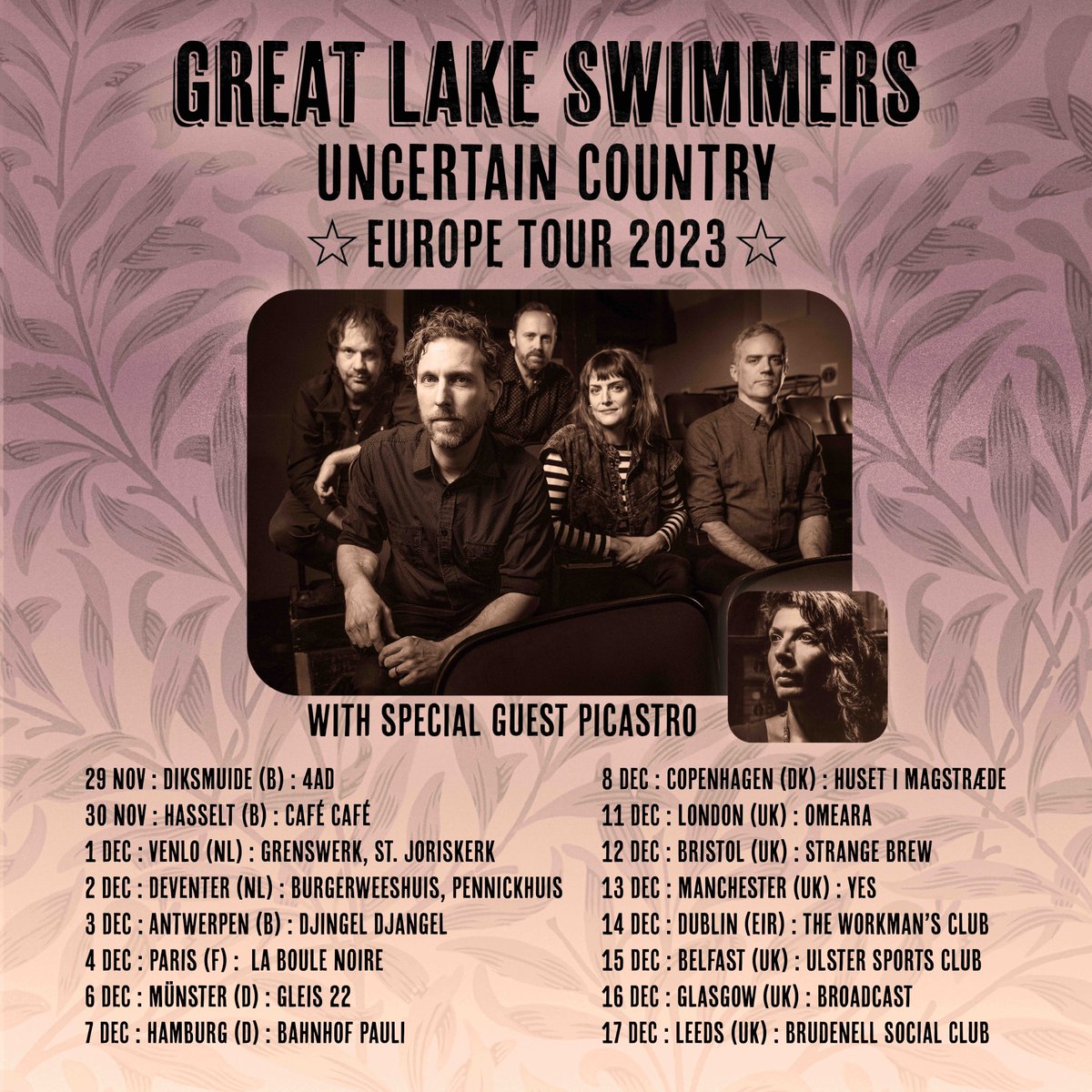 noisemakermgmt's tweet photo. Just Announced! @GreatLakeSwim “Uncertain Country Tour" will be travelling to Europe and the UK in November and December 2023! The new tour dates will support their latest album, “Uncertain Country.” All information and tickets are available at https://t.co/2k2VQVdXAd https://t.co/PLom5PoQbu