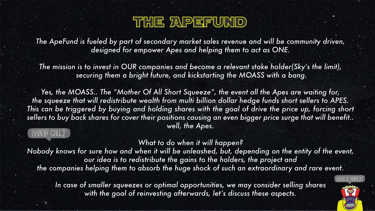 🐒 📈 What's the ApeFund?📈  🦍 
A brief Introduction 📈 
⬇️ ⬇️ ⬇️ ⬇️ ⬇️ ⬇️ 
#Apearmy $ape #NFTProject