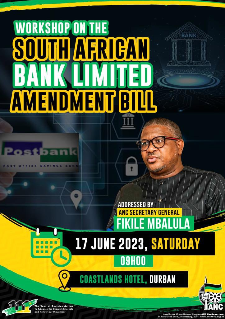 MbalulaFikile's tweet photo. Tomorrow I will address a provincial workshop in KwaZulu-Natal which is aimed at creating a state-owned bank which will look at specific needs of both government and the people of South Africa, in Durban. 
#ANCatWork https://t.co/lnrboSzJtO