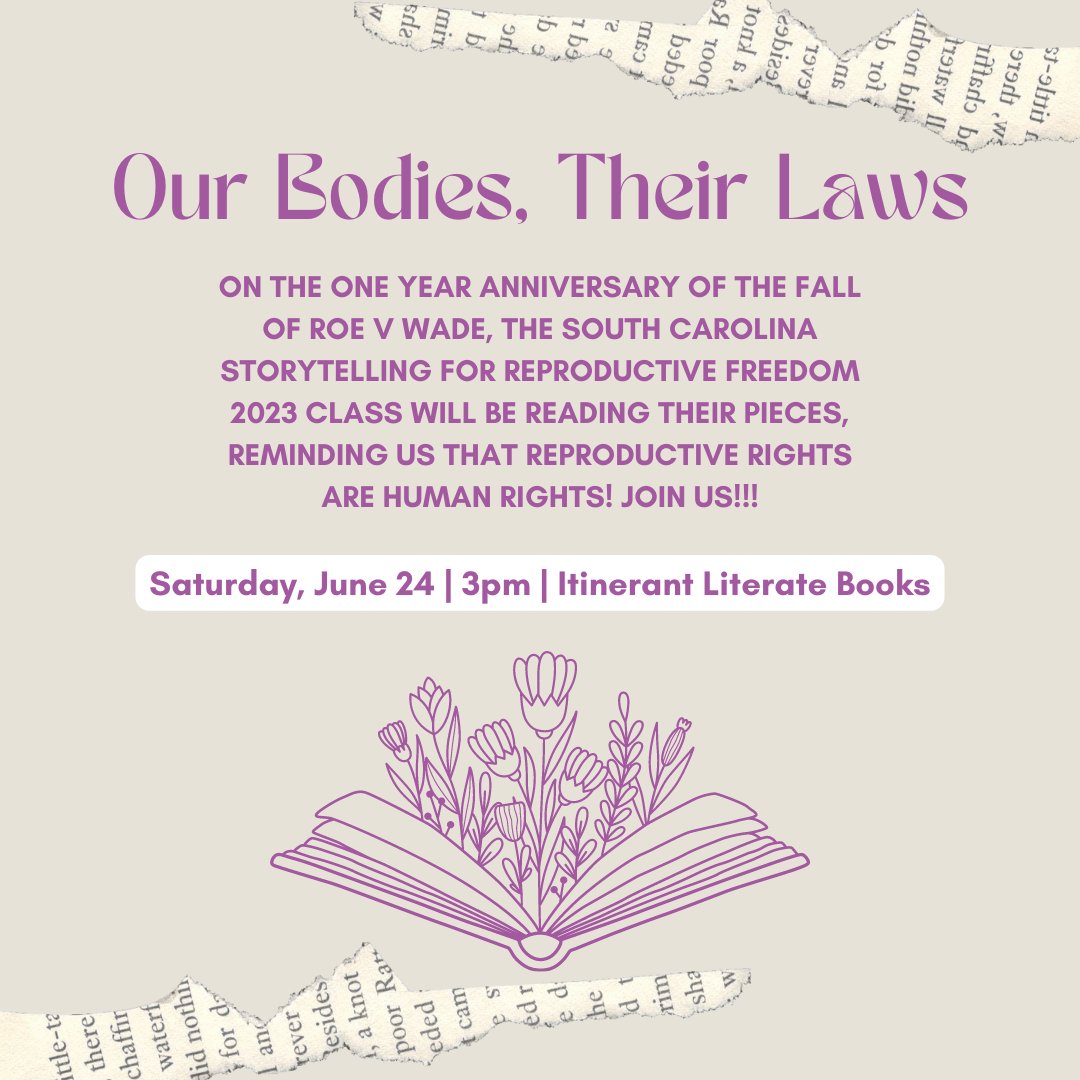 Last spring, we partnered w/<a href="/redbudwriting/">Redbud Writing Project</a> to bring together storytellers from across SC. Now, one year after SCOTUS struck down Roe, we invite you to <a href="/chsbookmobile/">Itinerant Literate Books</a> on 6/24 to hear their powerful personal stories about sex, abortion, and so much more: weareplannedparenthood.org/a/south-caroli…