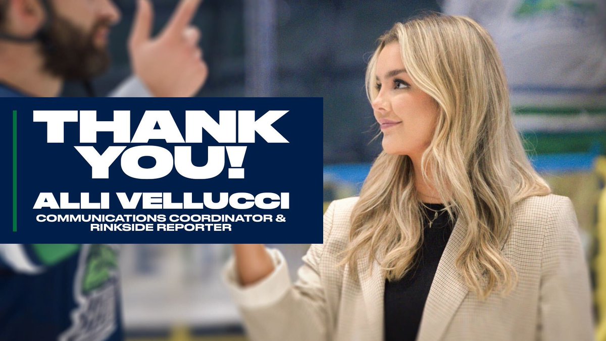 We wanted to give a shoutout to our Communications Coordinator and Rinkside Reporter, Alli Vellucci, who is moving on to new adventures. We're sad to see her go, but we're excited for her and know that she will do great things. We want to say a big thank you to Alli. She has been