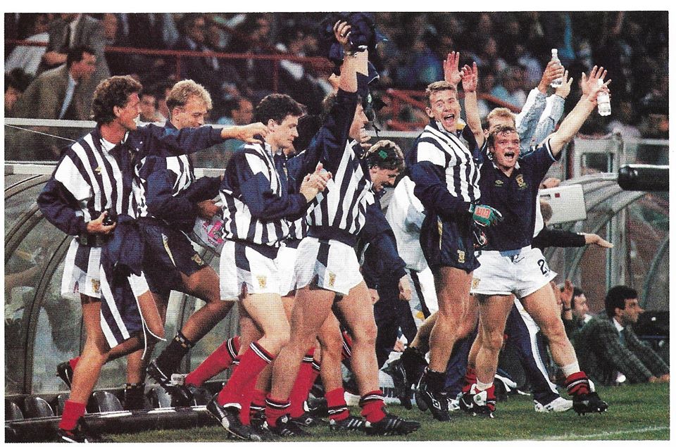 Celebrating victory v Sweden on this day at Italia '90.