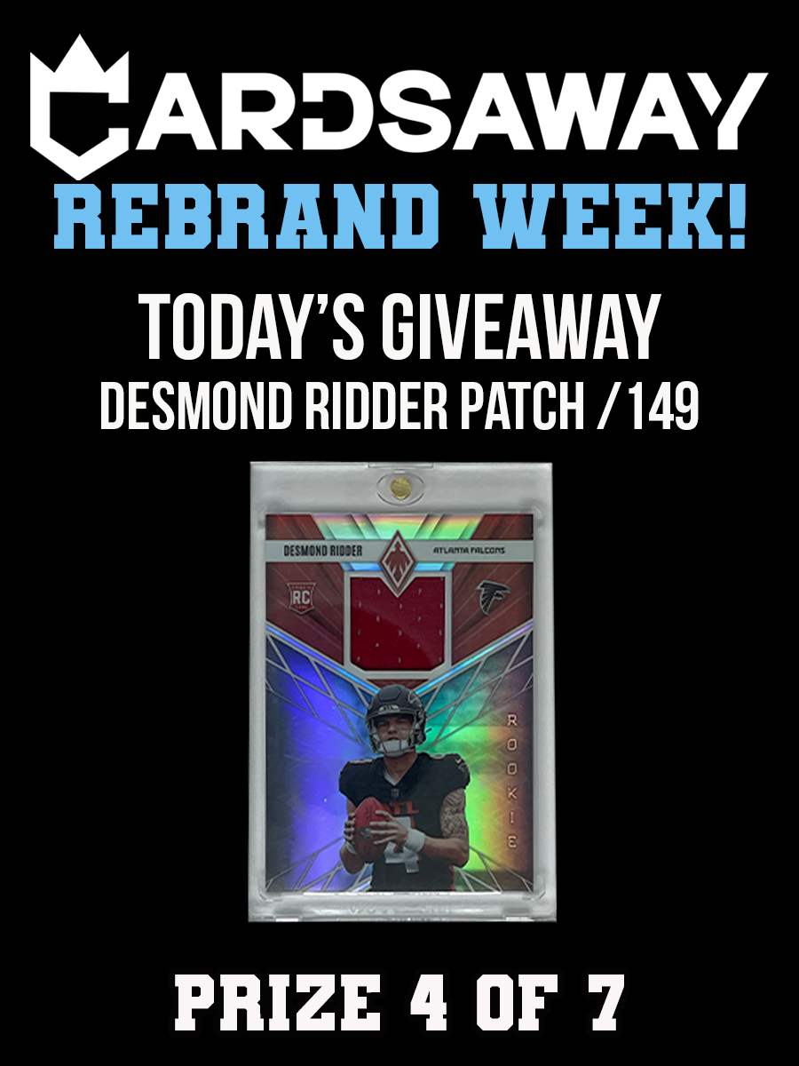 🚨REBRAND GIVEAWAY🚨

DAY 4 OF CARDSAWAY REBRAND WEEK!

PRIZE 4 OF 7: Desmond Ridder Rookie Patch /149

TO ENTER:
follow @cardsawaybreaks + @cardsawaysports
Like + Retweet
Tag 1 Collector!
#thehobby