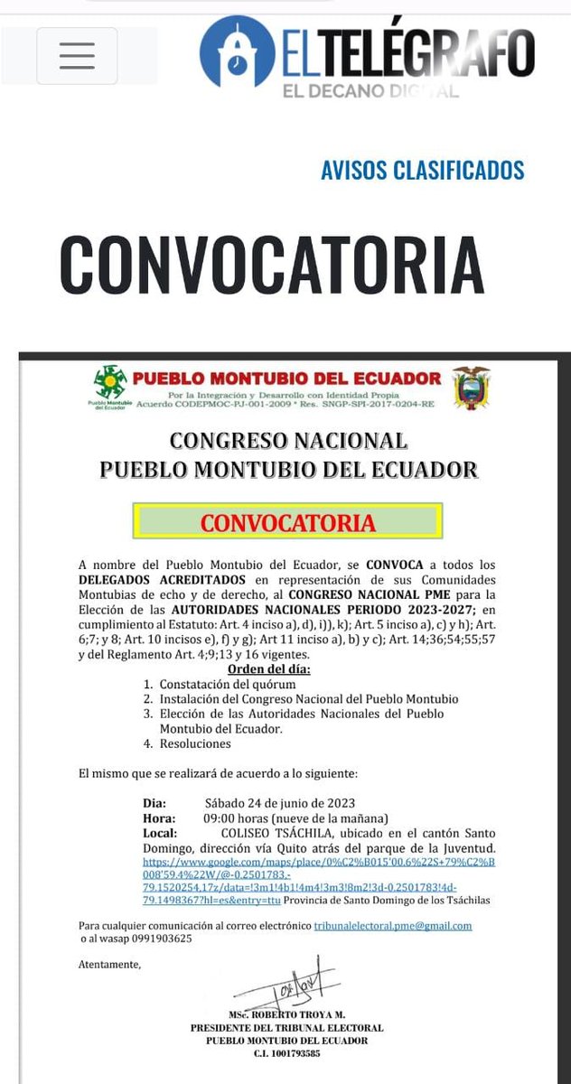 PuebloMontubioE's tweet image. #En Santo Domingo//

#CONVOCATORIA 

ELECCIÓN DE AUTORIDADES NACIONALES DEL #PUEBLOMONTUBIODELECUADOR. 

@Secretaria_PyN 
@CIgualdadGenero 
@CpccsEc @VerdezotoJoha @cnegobec