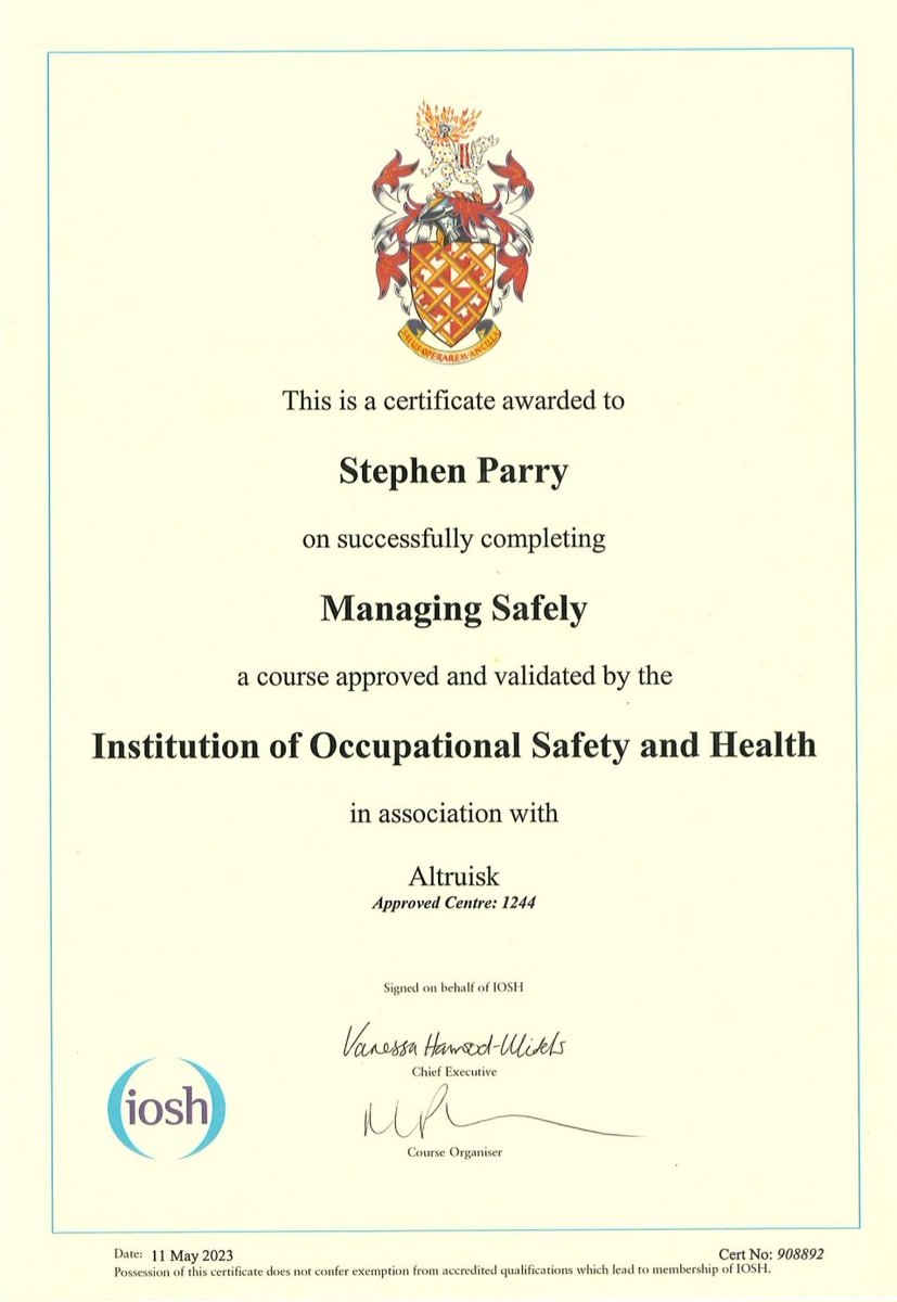 #IOSH #managingsafely training passed by our management team last month. Well done all.