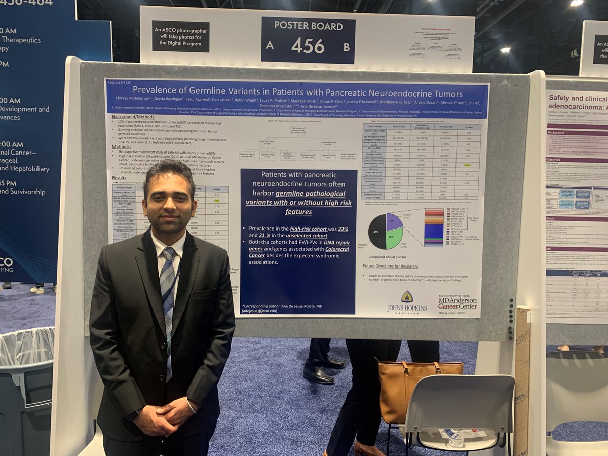 Incoming #NIH_Heme_Onc_Fellow @chirayumohin presented at #ASCO2023 about prevalence of germline mutations in pancreatic neuroendocrine tumors from a high risk and an unselected cohort based on work done with colleagues at @HopkinsMedicineand @MDAndersonNews.