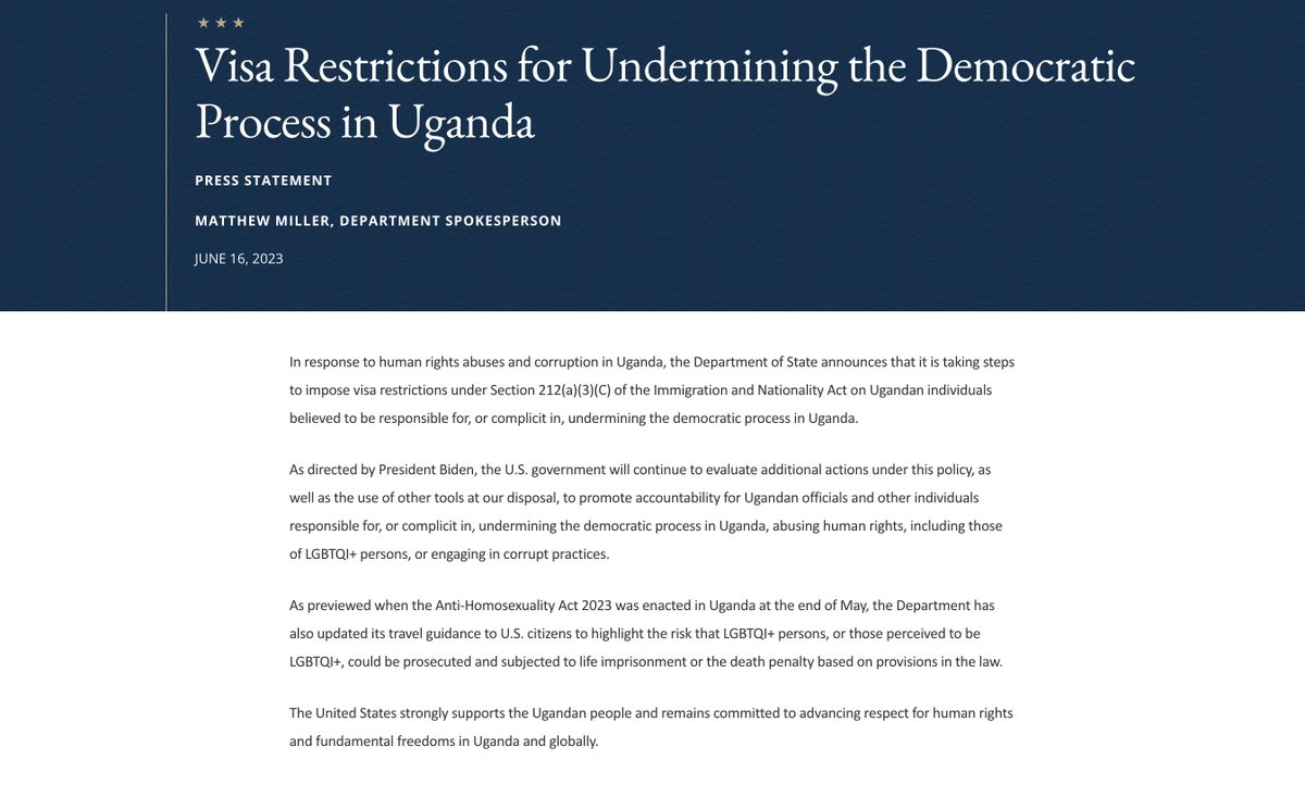 NTV UGANDA on Twitter "The US Department of State has announced its