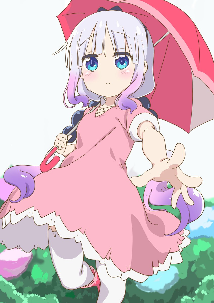 kanna kamui 1girl solo umbrella blue eyes dress twintails long hair  illustration images