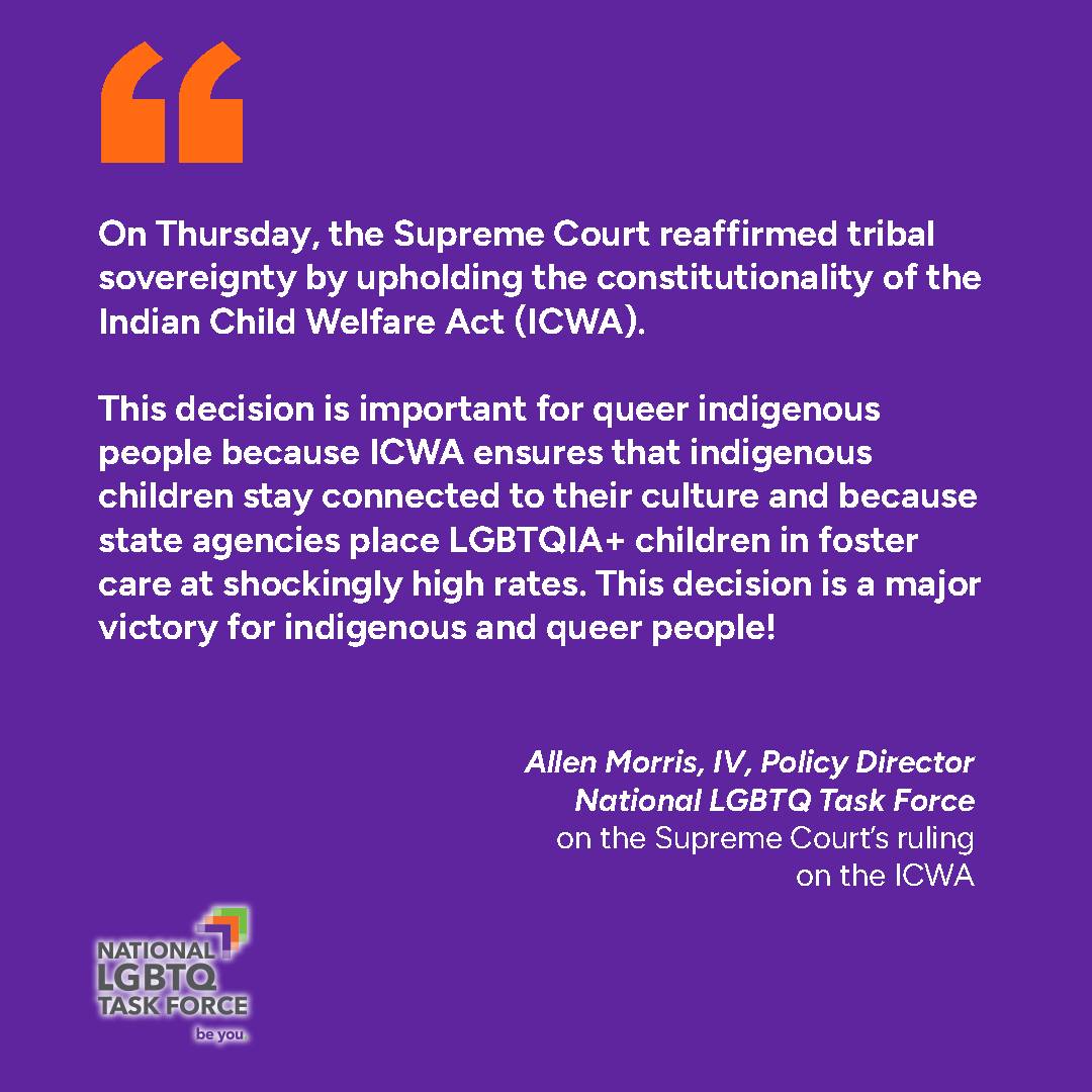 📢 #GOODNEWS On Thursday, June 15th #SCOTUS rendered its decision in Haaland v. Brackeen reaffirming tribal 
sovereignty by upholding the constitutionality of the Indian Child Welfare Act (ICWA).