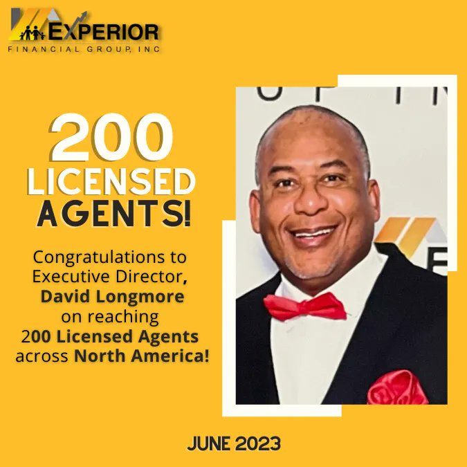 Wow! Congratulations to David Longmore on growing his team to 200 licensed agents in Canada and the USA! Well done David we look forward to watching your continued growth and achievements. #herewegrowagain #experior #milestone
