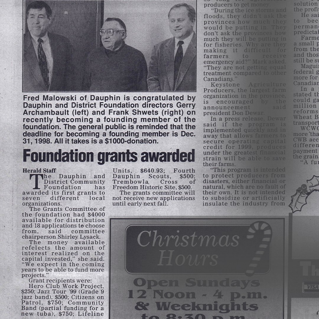 In November of 1998 Dauphin &amp; District Community Foundation had $4000 granted out to the community. This year our undesignated pool alone was $141,047 - we have come a long way in the past 25 years! ❤️
