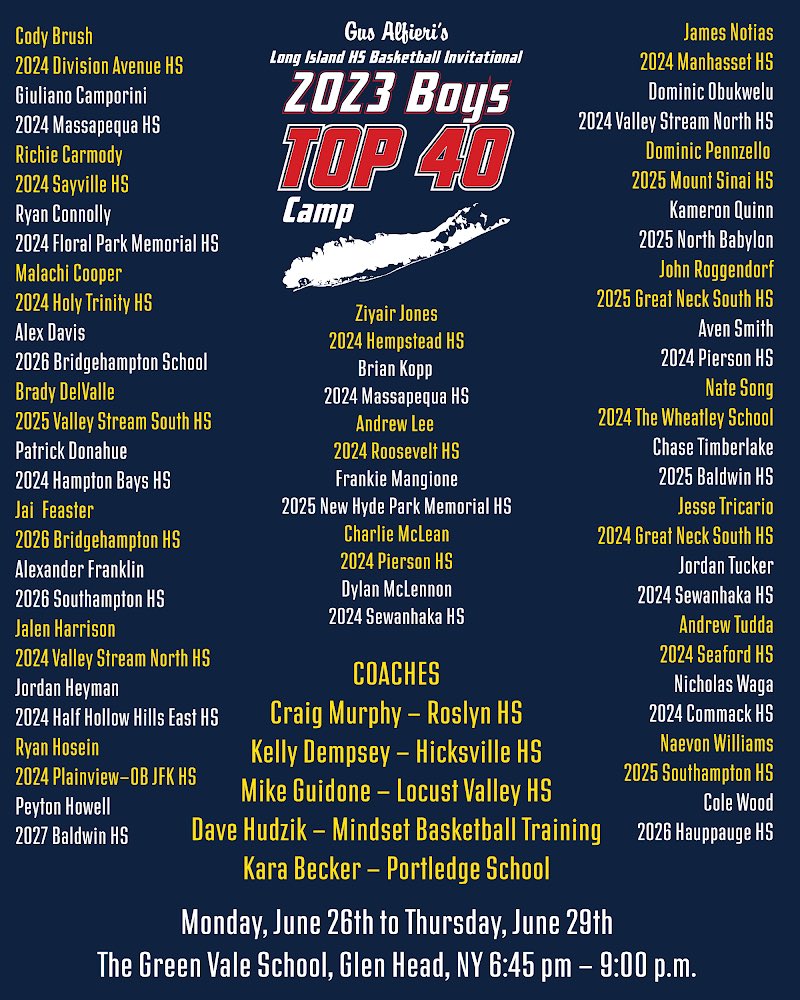 I’ll be working both Gus Alferi’s Long Island Top 40 Camps for the Girls and the Boys! 

College coaches are welcome to come watch!