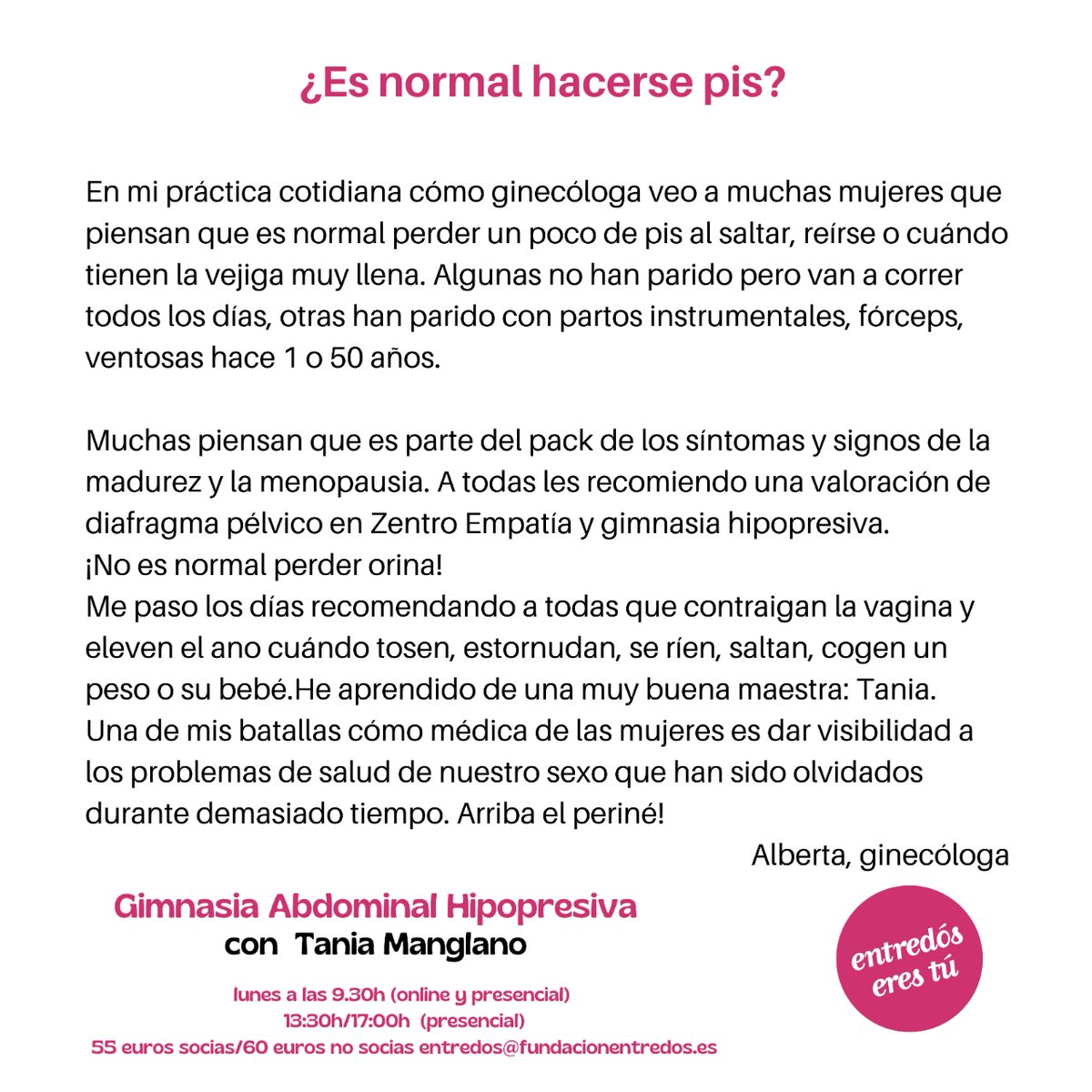Entre2erestu's tweet photo. 🧘♀️La gimnasia hipopresiva ayuda a movilizar el nuestro diafragma pélvico y torácico. Para aprender la técnica es necesaria una práctica de dos meses, a partir de la cual sentirás todas las ventajas de esta disciplina en tu cuerpo.

https://t.co/3RwSwvaaoW https://t.co/FbCt4O3fP6