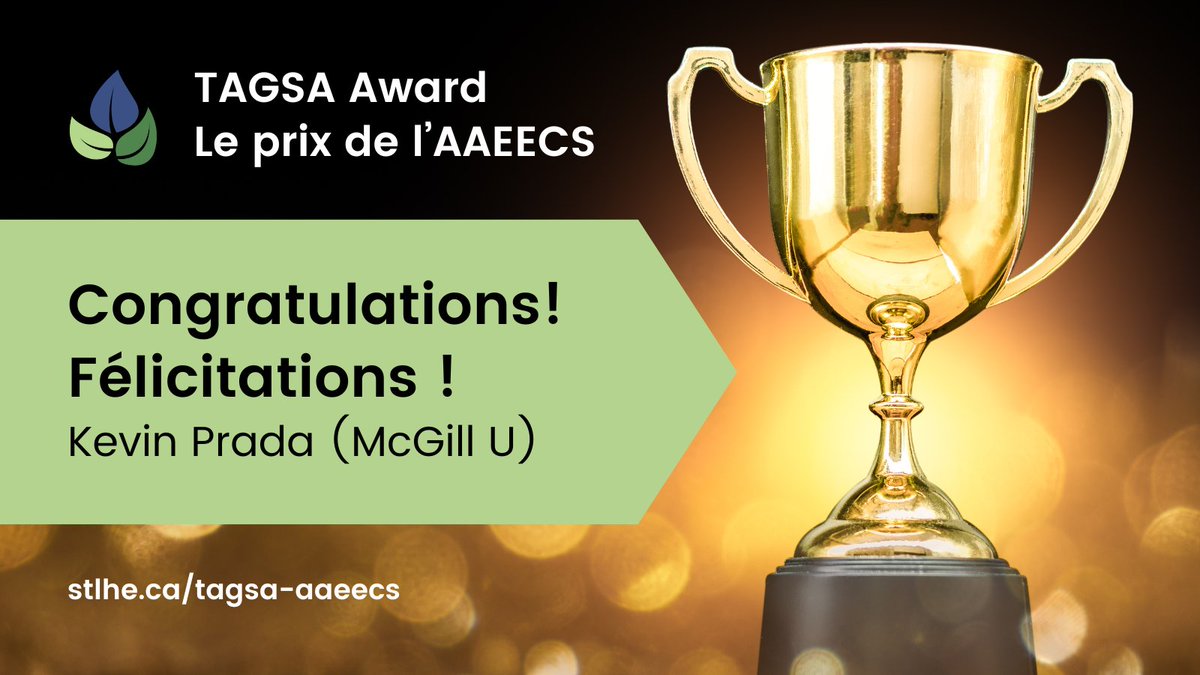 We are delighted to announce that the 2023 <a href="/TAGSA_AAEECS/">TAGSA | AAEECS</a> Award winner is Kevin Prada (McGill U) for his session "Vers La Réussite: Screening and Navigation Service Pilot Study for At-Risk Postsecondary Students in Linguistic Minority Settings" 🎉🎊🥂 #STLHESAPES2023