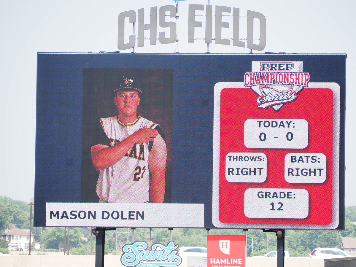 Every player batting today has their photo on the scoreboard <a href="/CHSFieldStPaul/">CHS Field</a> . Perham's Mason Dolen wanted to show off his tan. 
#welldone