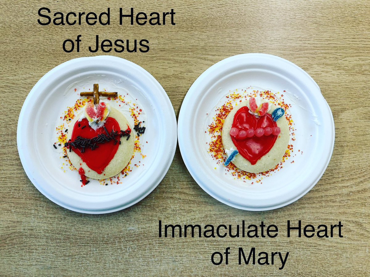 Today the Gr. 1/2’s celebrated by making cookies. The children had so much fun and could explain all the symbols. 💕I’m glad it is a Friday and I can send them home after all this sugar!! 🤪 #ilovemyjob 
#sacredheartofjesus #immaculateheartofmary #catholiceducation #imateacher